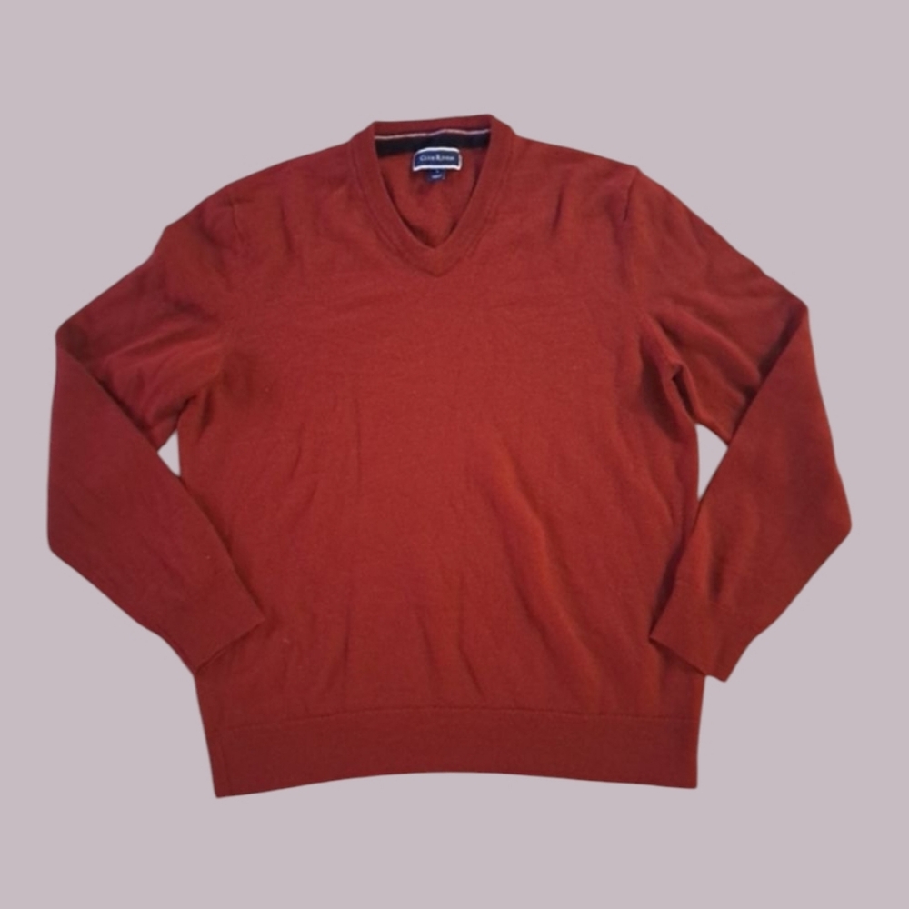 Club Room Dark Red / Burgundy V-Neck Merino Wool Sweater Men's Size Large